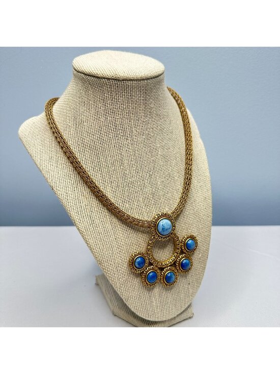 Sarah Cavender Metalworks Jewelry - Sarah Cavender Metalworks Gold Mesh Necklace Blue Chandelier Pendant Statement